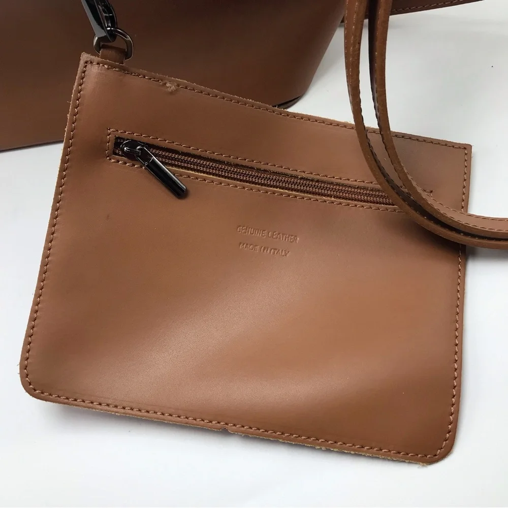 Christian Laurier Birgit Camel Leather Bucket Bag